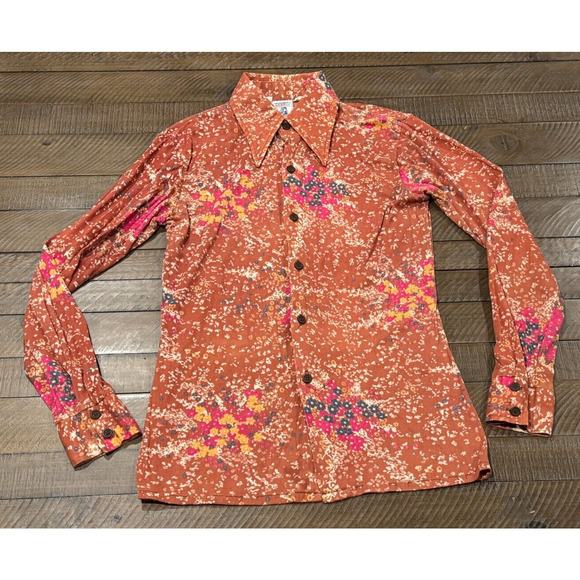 Funky Groovy Threads Kennington Shirt Orange/Pink - VTG 70s - Size S - Picture 1 of 7